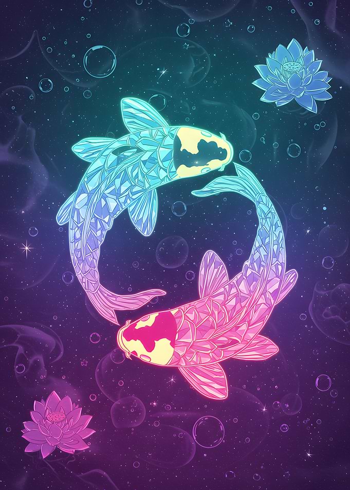 Yin Yang Koi Fish with Lotus