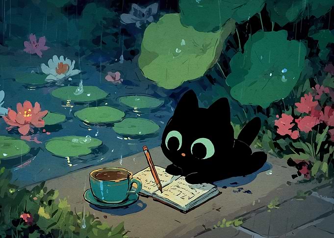 Cat Writing Rain