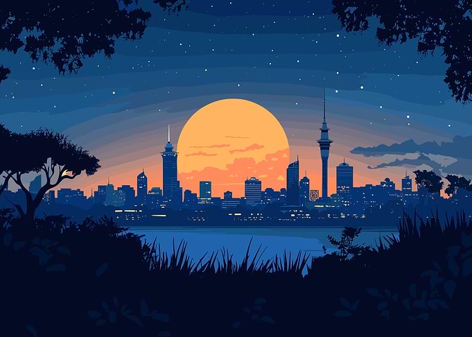 Cityscape at Sunset Digital Art