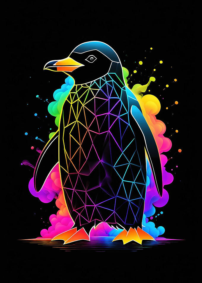 Colorful Geometric Penguin on Black Background