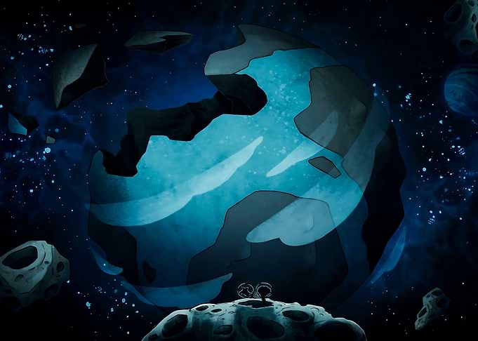 Cartoon Planet with Two Figures