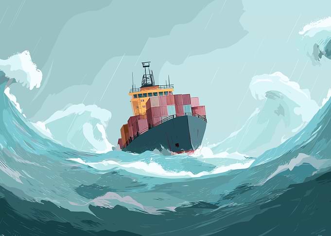 Cargo Ship in Stormy Seas Illustration