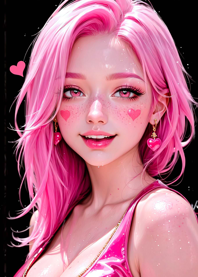 Pink Haired Girl with Heart Details