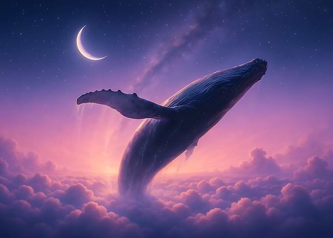 Whale flying in the night sky