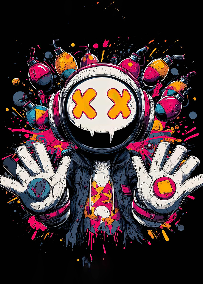 Abstract Character with Headphones and Grenades