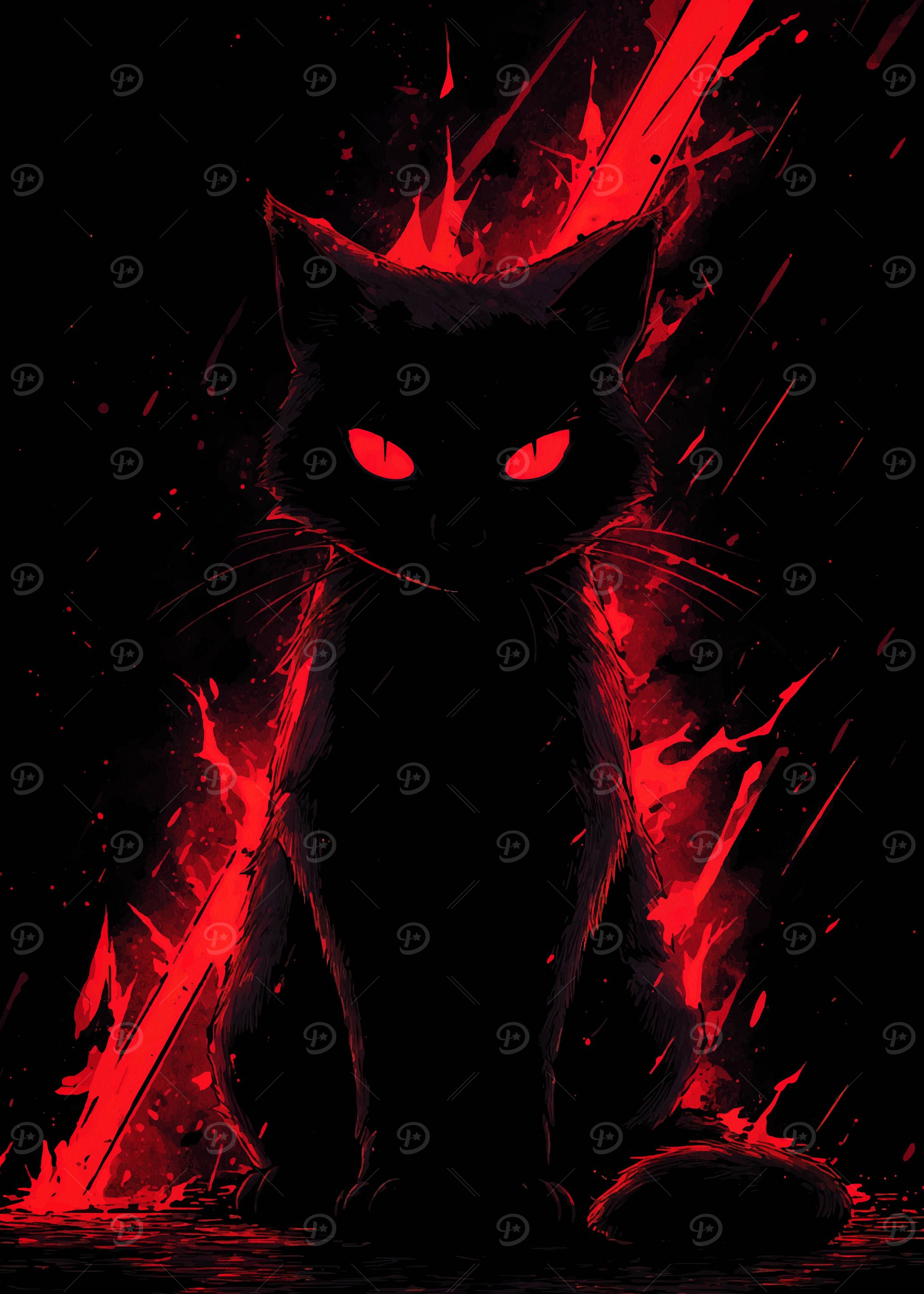 Black Cat with Red Eyes