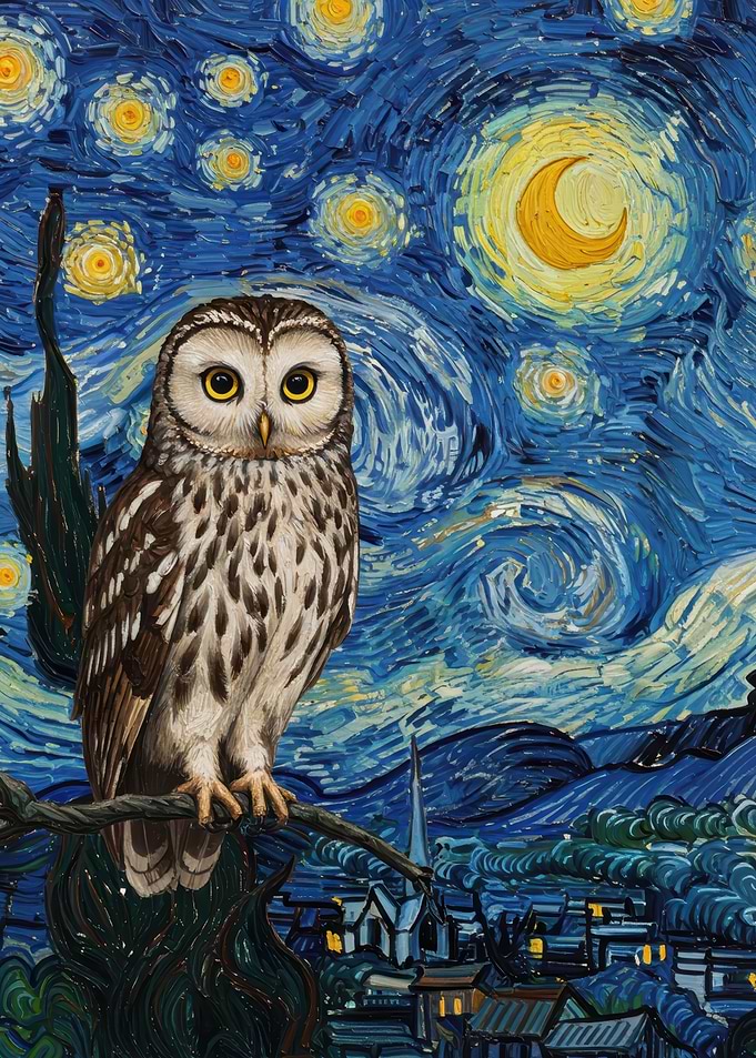 Owl in Starry Night Style