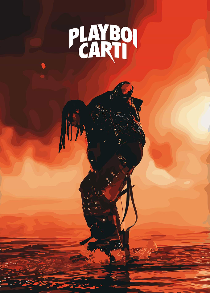 Playboi Carti in Water, Red Background