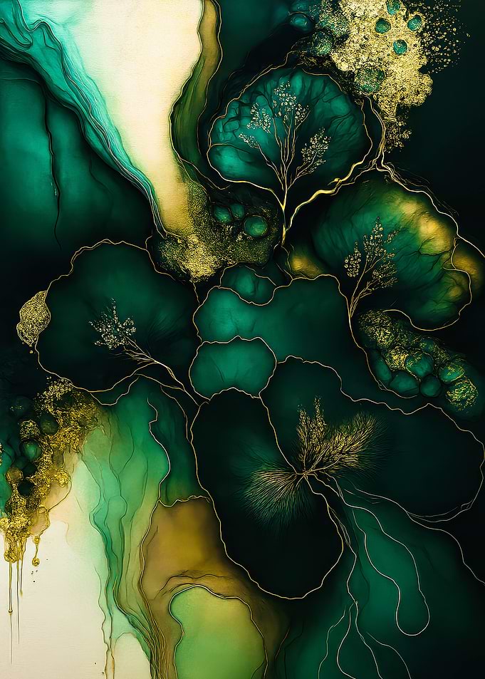 Emerald Green and Gold Abstract Art