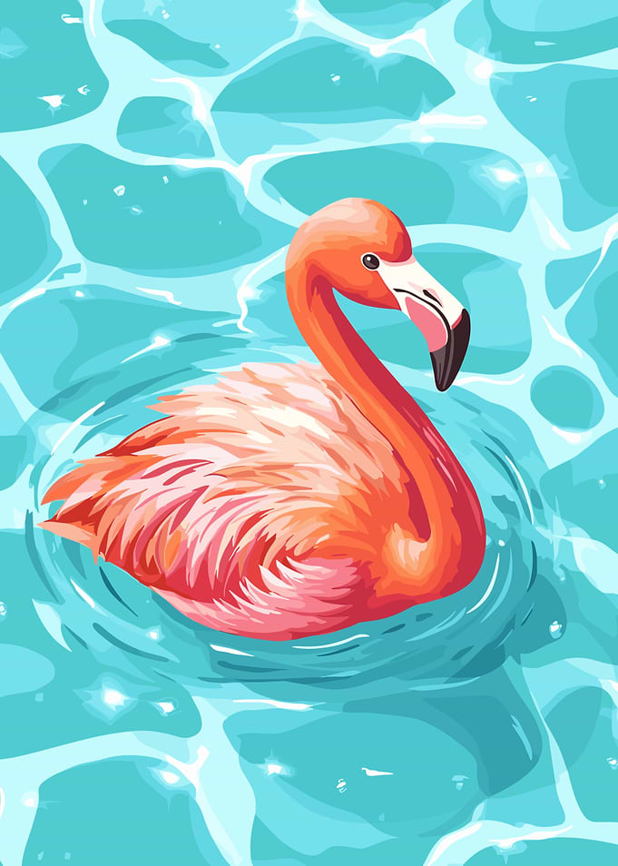 Flamingo in Blue Water Illustration