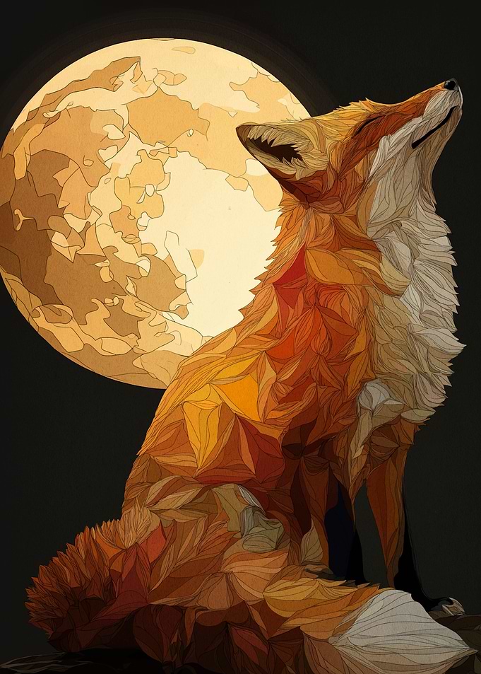 Fox howling at the moon art
