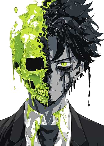 Half Skull Anime Character Portrait