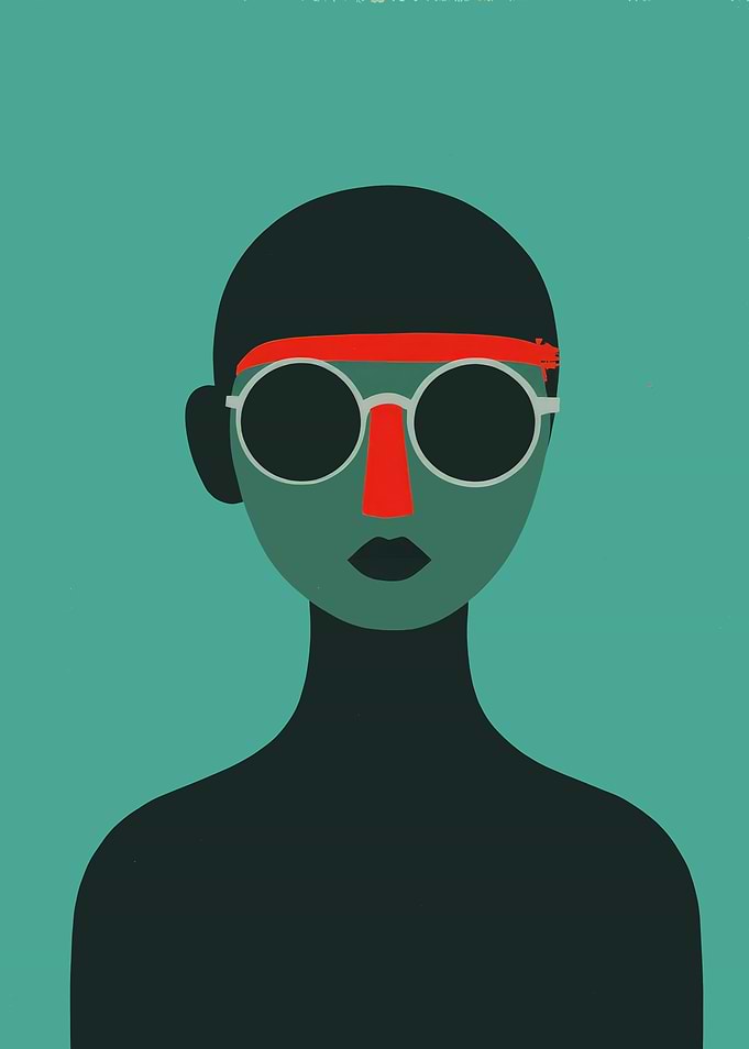 Minimalist Portrait with Red and Teal