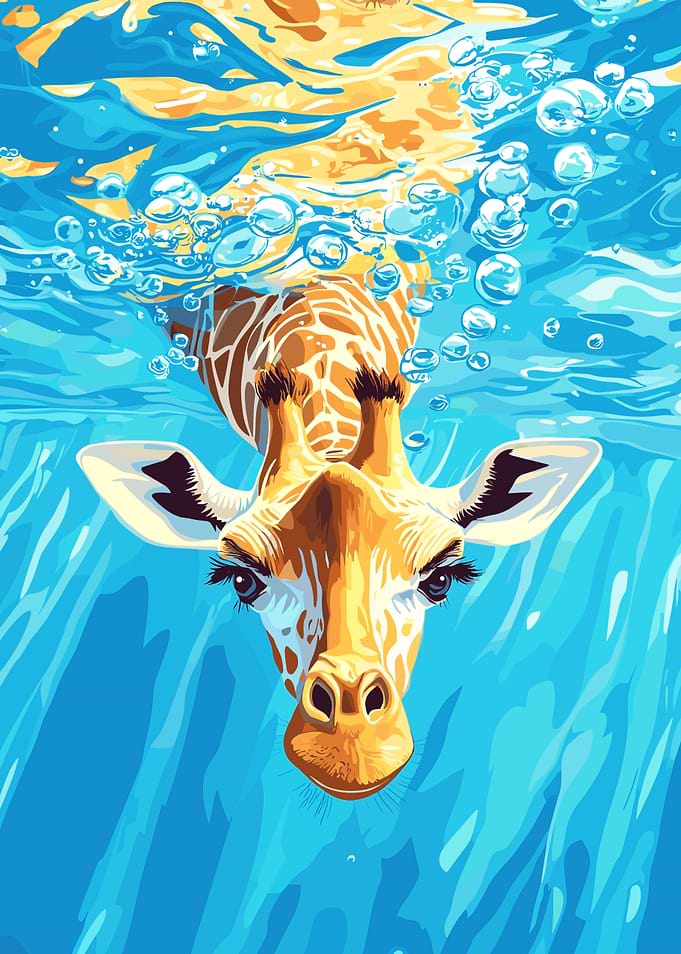 Giraffe Swimming Underwater Illustration