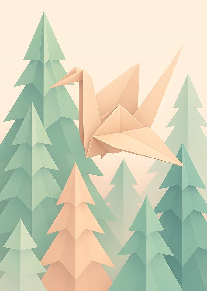 Origami Crane in Forest