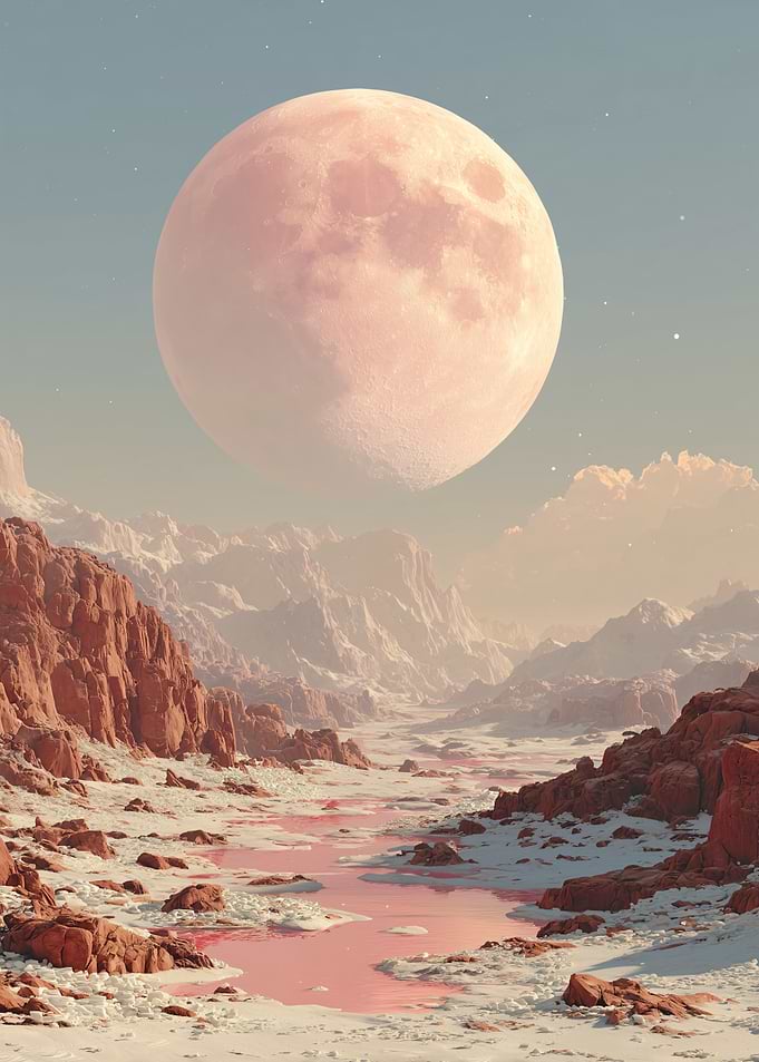 Pink Moon Over Alien Landscape