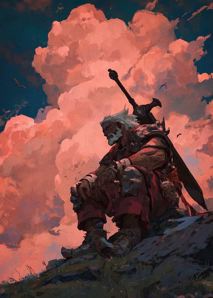 Warrior on Hill with Sword