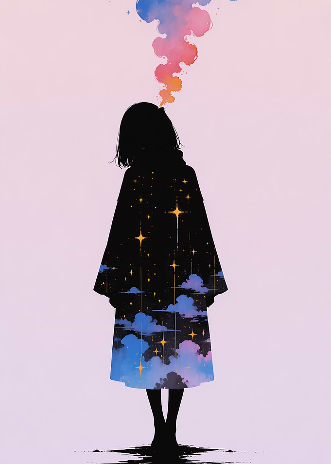 Silhouette with Starry Sky and Clouds