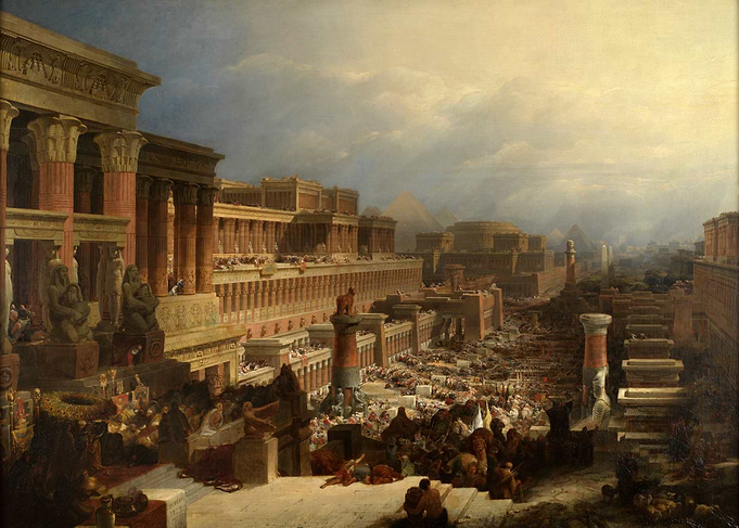 Ancient Cityscape Painting with Crowds