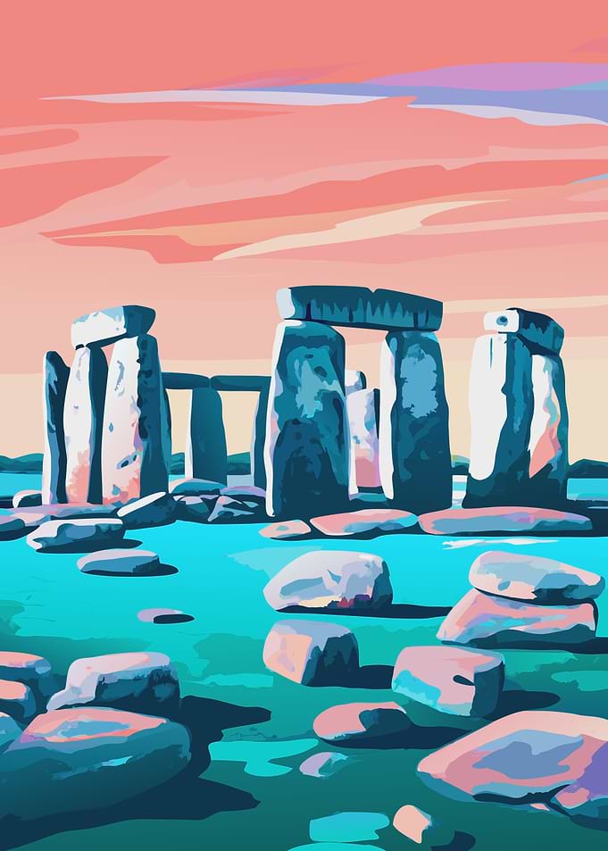 Stonehenge Illustration with Pink Sky
