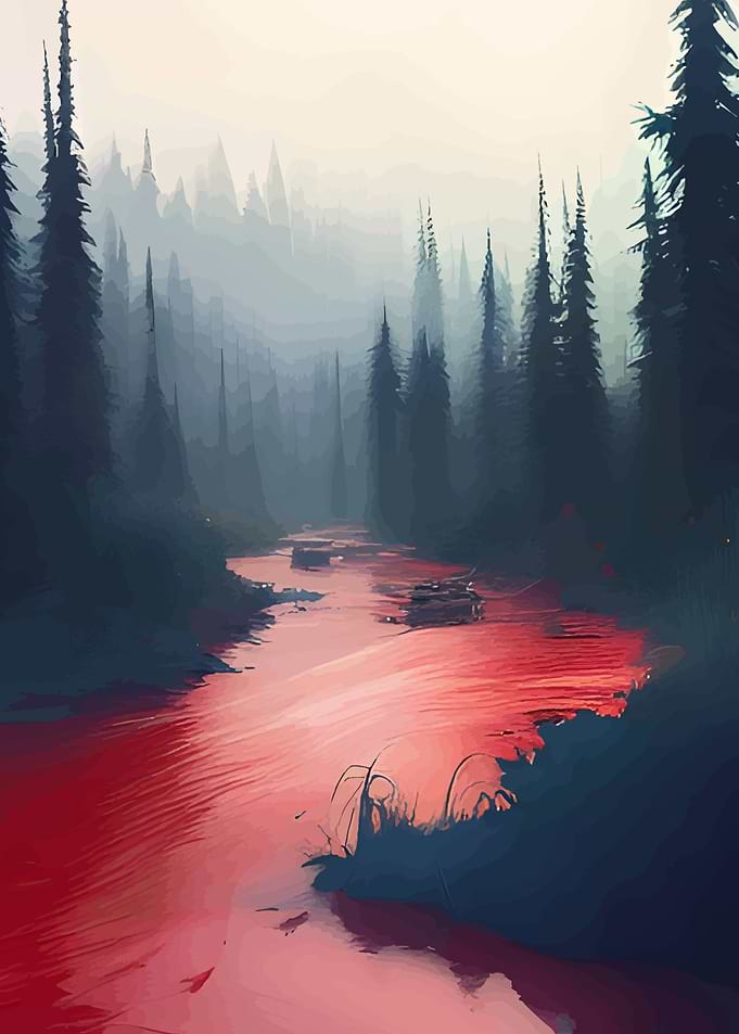 Red River Through Forest Landscape