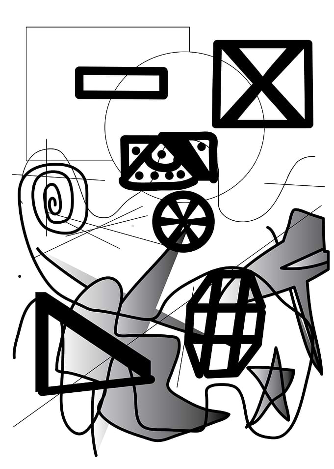 Abstract background geometric shapes and lines in black and white.