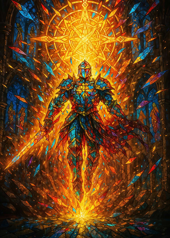 Stained Glass Knight with Sword