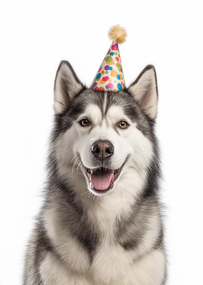 Husky Dog with Party Hat