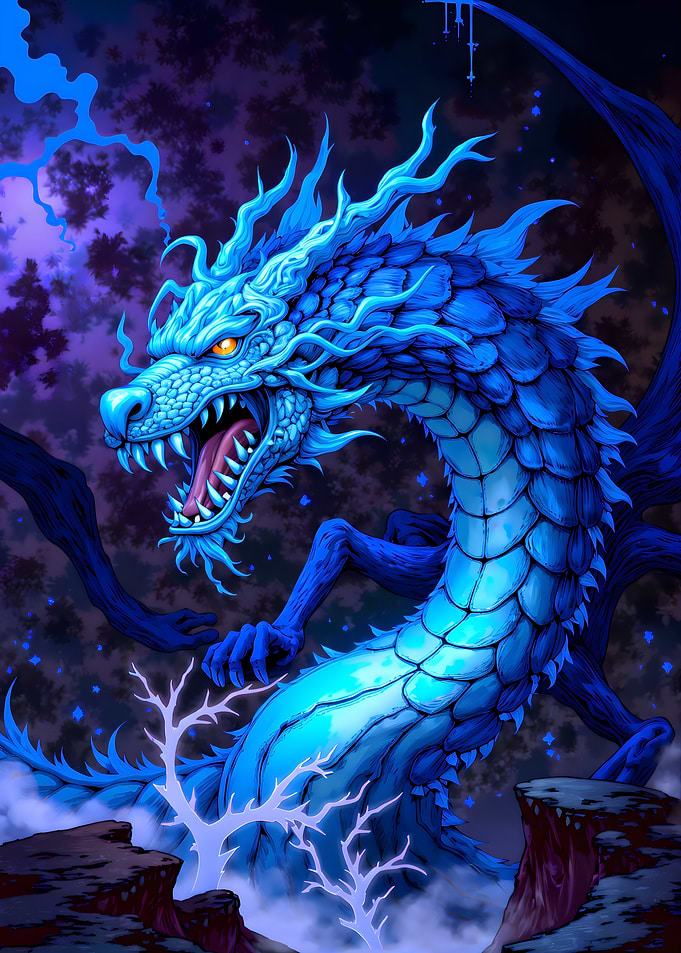 Blue Dragon Pixel Art Illustration