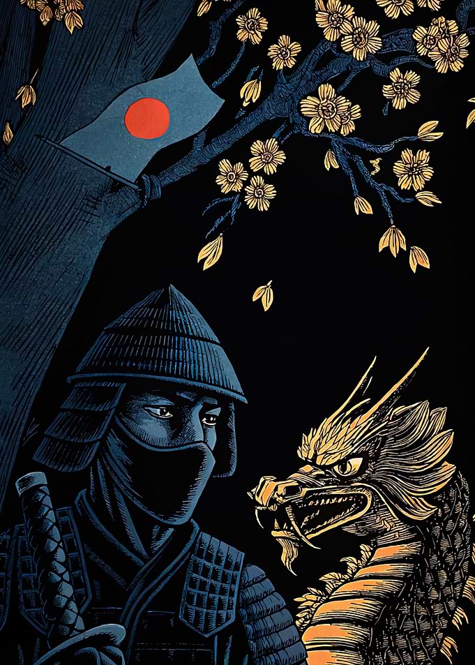 Samurai Dragon Cherry Blossoms