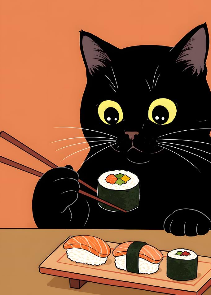 Cat Eating Sushi Japan