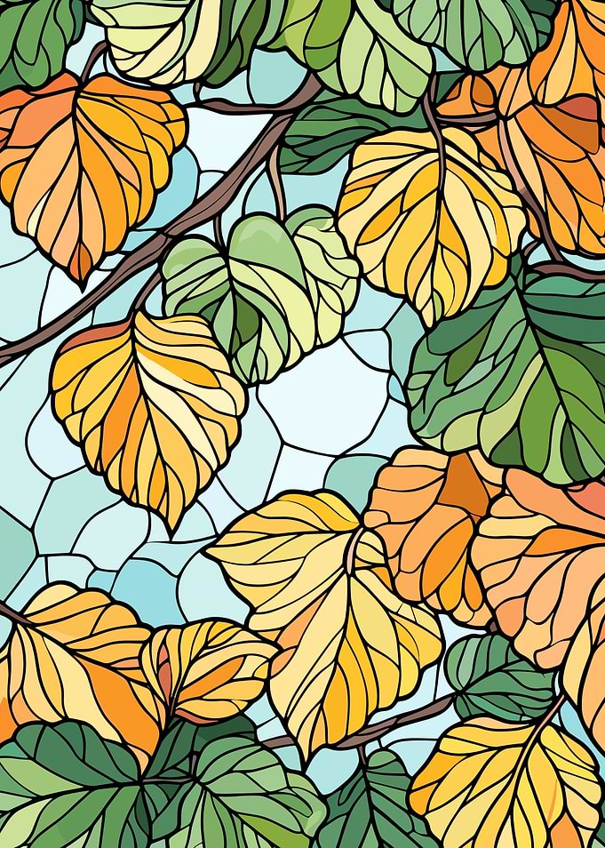 Autumn Leaves Stained Glass Style Illustration