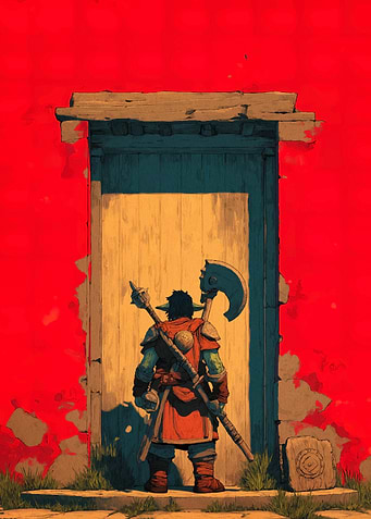 Fantasy Goblin Warrior at Doorway