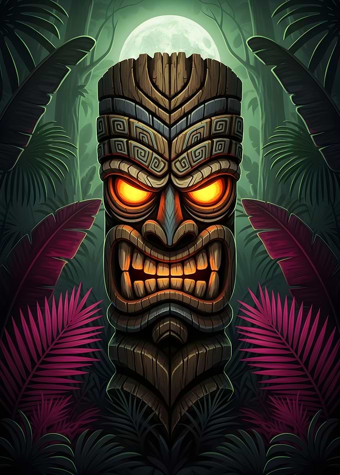 Menacing Tiki Mask in Jungle