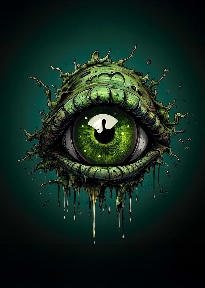 Green Eye with Spikes and Drips