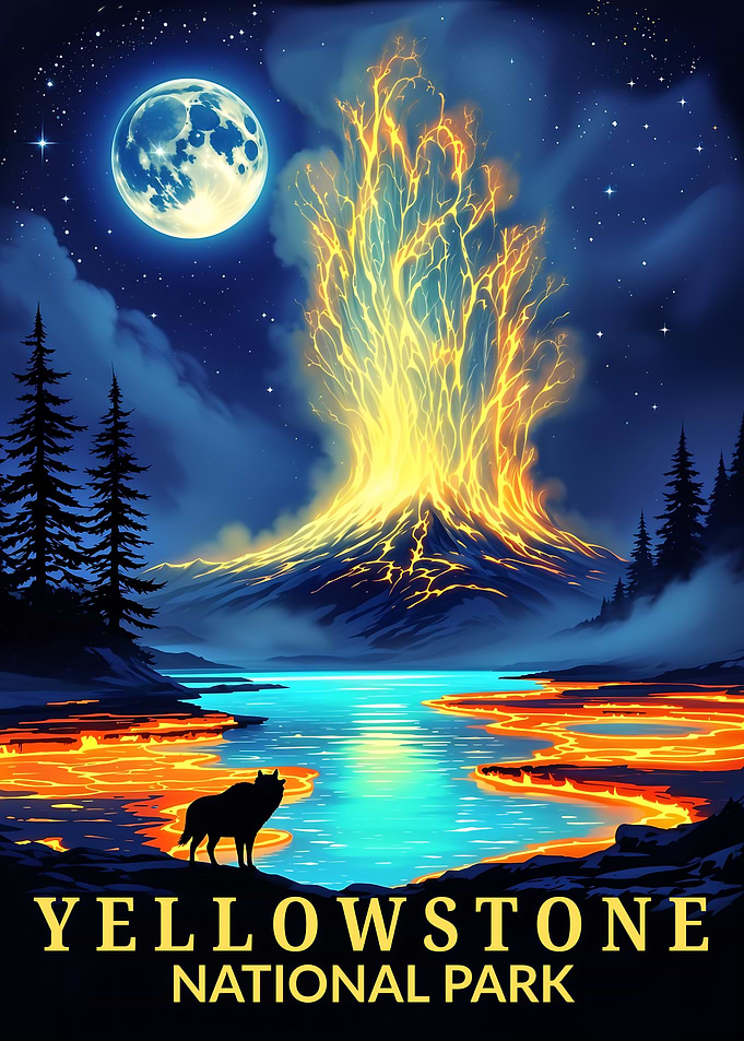 Yellowstone National Park Night Landscape Poster