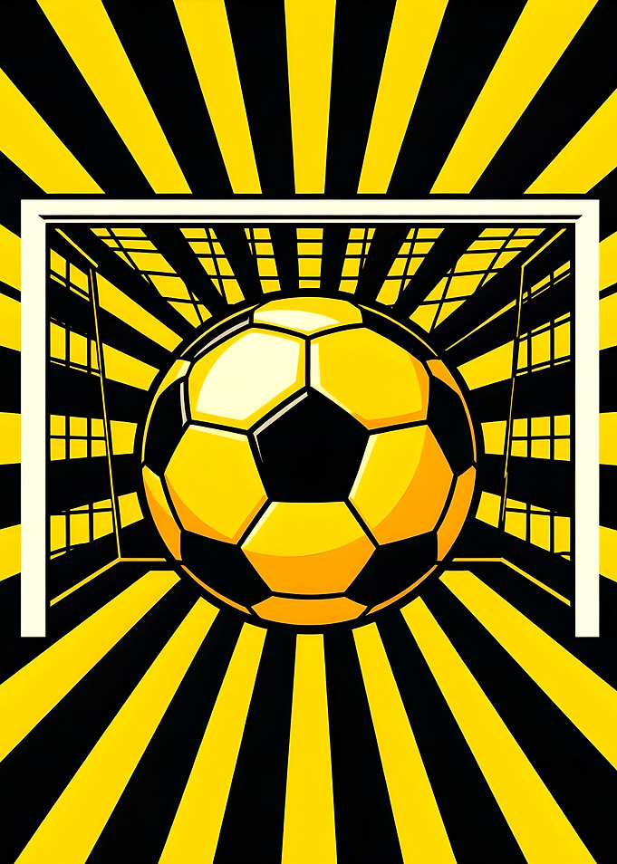 Soccer ball in goal with rays