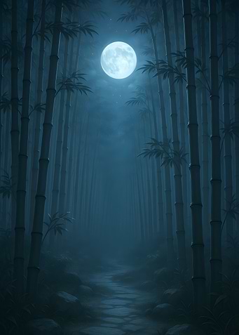 Bamboo Forest Under Moonlight