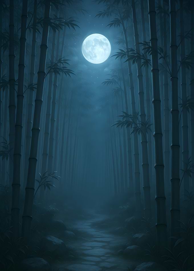 Bamboo Forest Under Moonlight