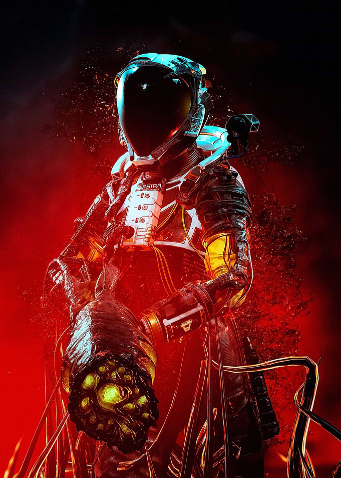 Astronaut with Alien Specimen in Red Light