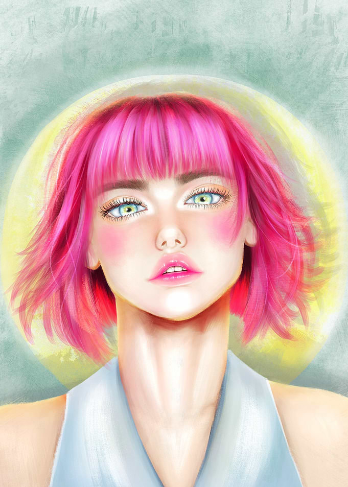 Portrait of a girl with pink hair