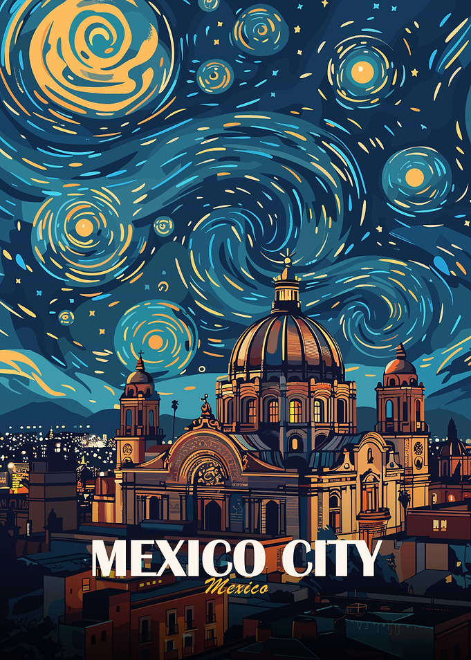 Mexico City Starry Night Art