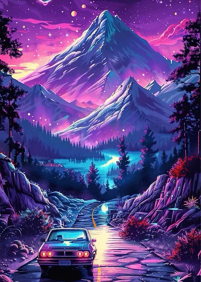 Retro Car Mountain Road Trip