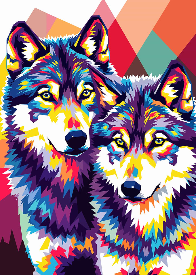 Colorful Wolves Pop Art Illustration