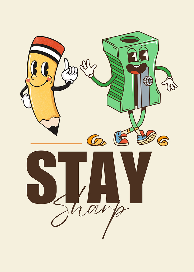 Stay Sharp Cartoon Pencil and Sharpener