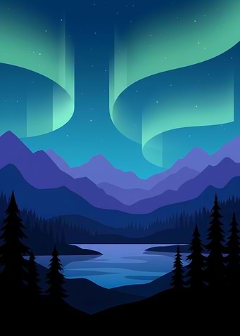 Aurora Borealis over Mountain Lake