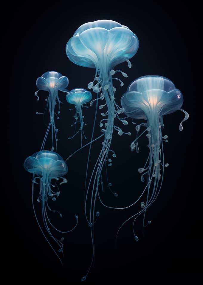 Glowing Jellyfish Deep Sea