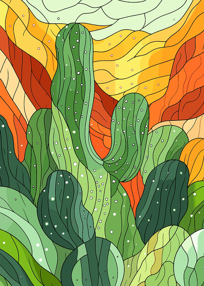 Stylized Cactus Landscape Illustration