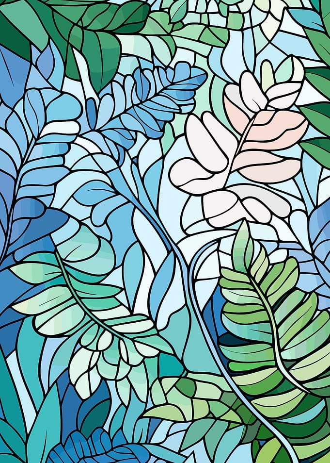 Abstract Leaf Pattern in Blue and Green
