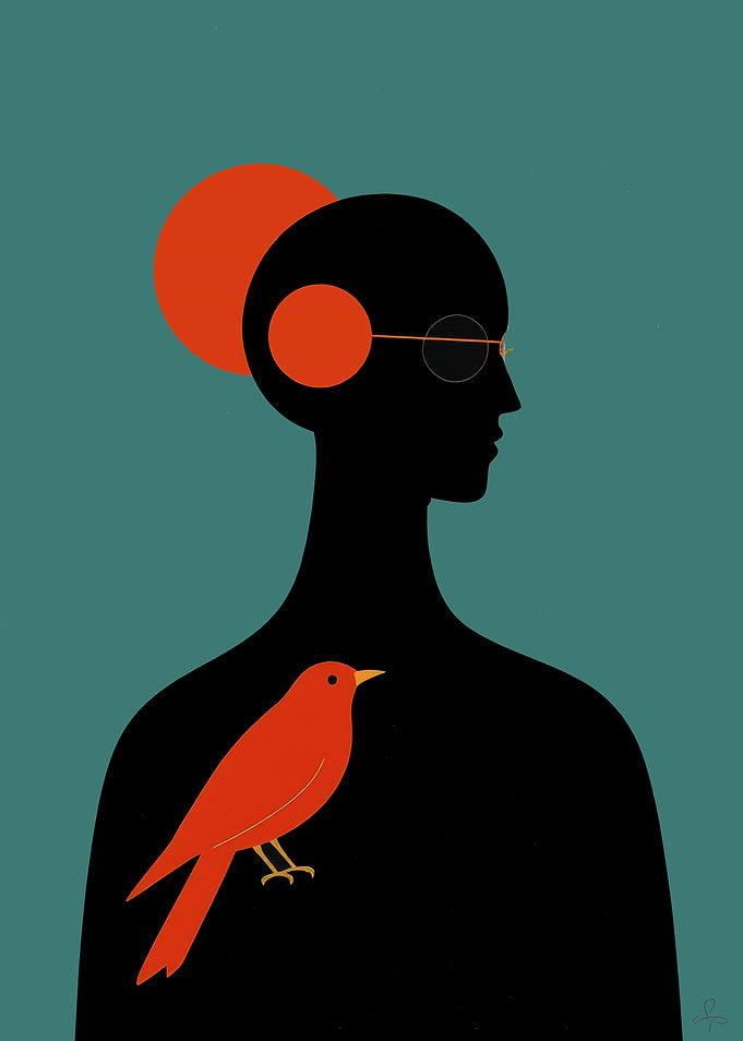 Silhouette with Bird and Orange Accents